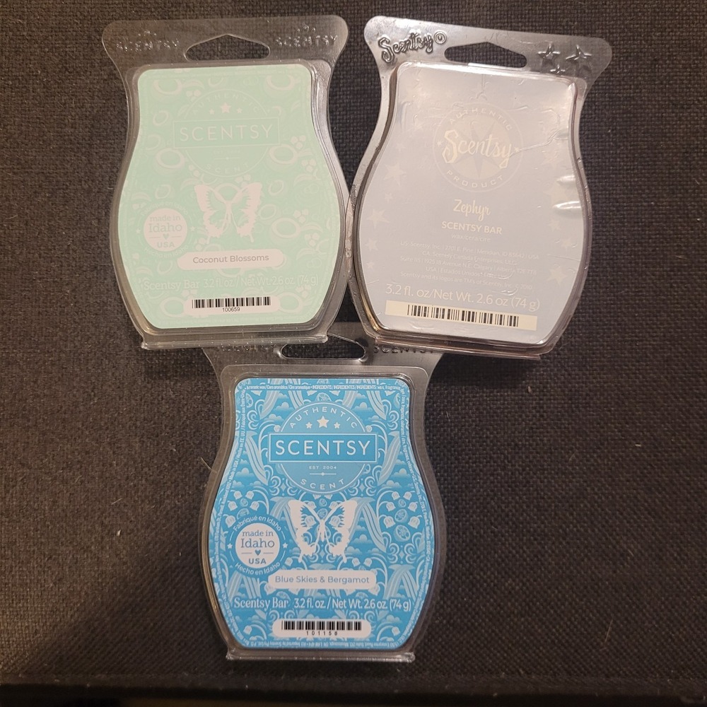 Lot Of 3 New‎ Scentsy Wax  - 3.2 oz Bars - Coconut Blossoms, Zephyr.....